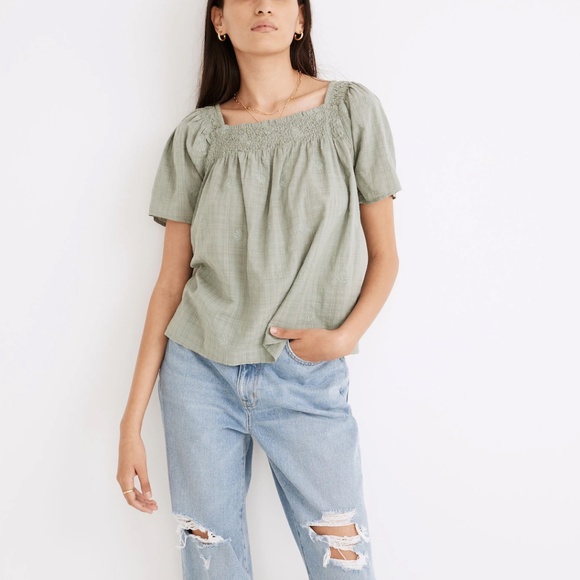 Madewell Square-Neck Smocked Top in Dotted Vines - Picture 1 of 9